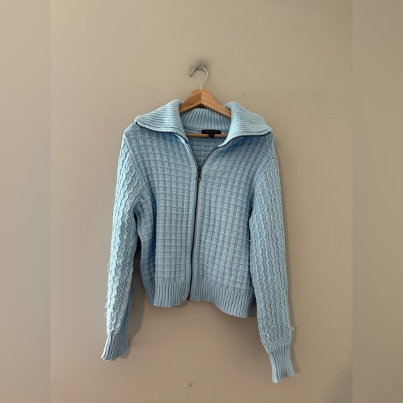 Ann Taylor sweater Zip Cable Knit Jacket fringe Medium Loft crop jcrew j crew - Picture 2 of 4